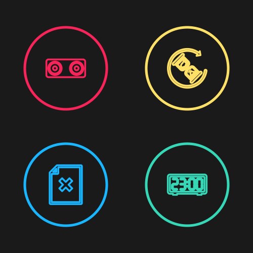 Set line delete file document digital alarm clock vector image