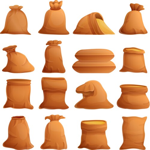 Sack icons set cartoon style Vector Image