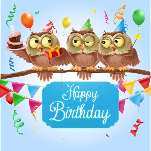 Greeting card two cute cartoon owl Royalty Free Vector Image