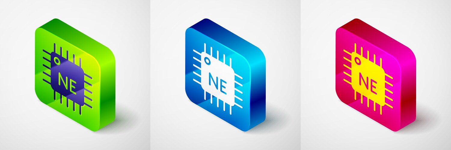 Isometric computer processor with microcircuits vector image