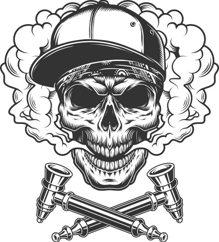 Smoking Skull with Baseball Cap Vector Image