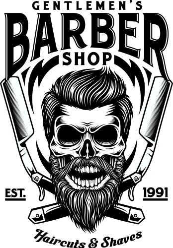 Vintage Barber Skull with Crossed Razors Vector Image