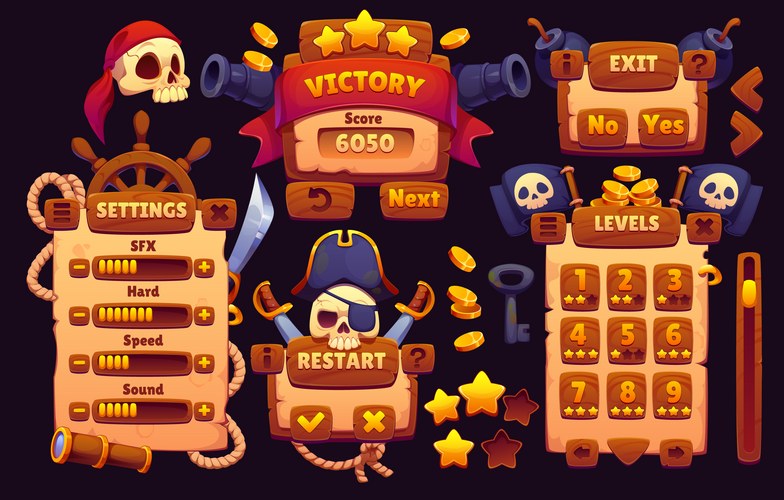 Pirate Game UI Elements – Royalty-Free Vector | VectorStock