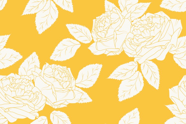 Peonies rose line sketch drawing floral seamless Vector Image