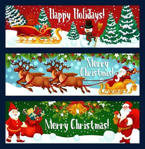 Christmas Holiday Banner - Santa & Reindeer Vector Image