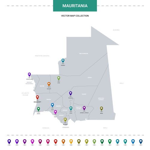 mauritania map with location pointer marks vector image