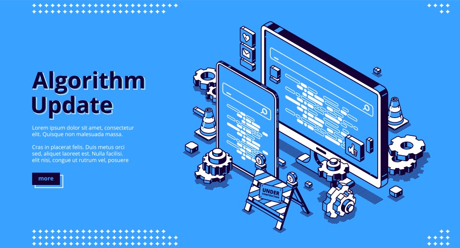 Algorithm update isometric landing programming vector image