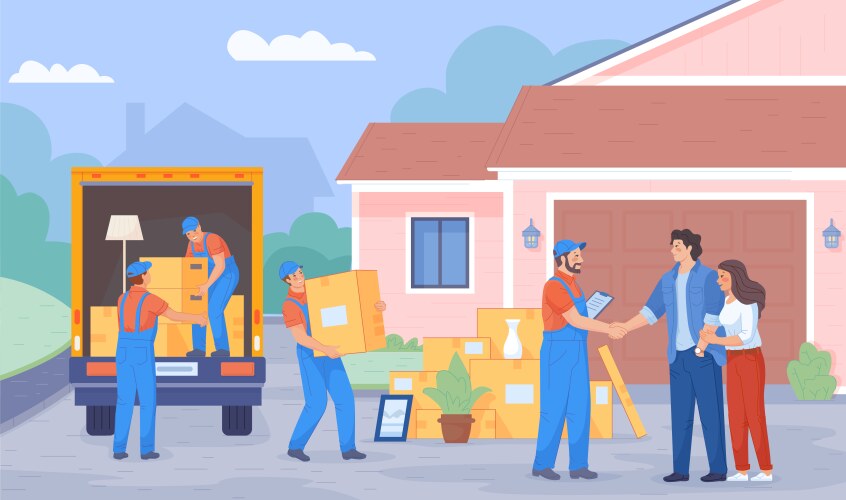 Moving house service delivery loader unload vector image