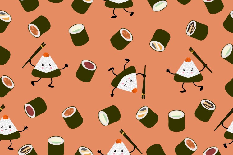 Seamless pattern of sushi and onigiri Vector Image