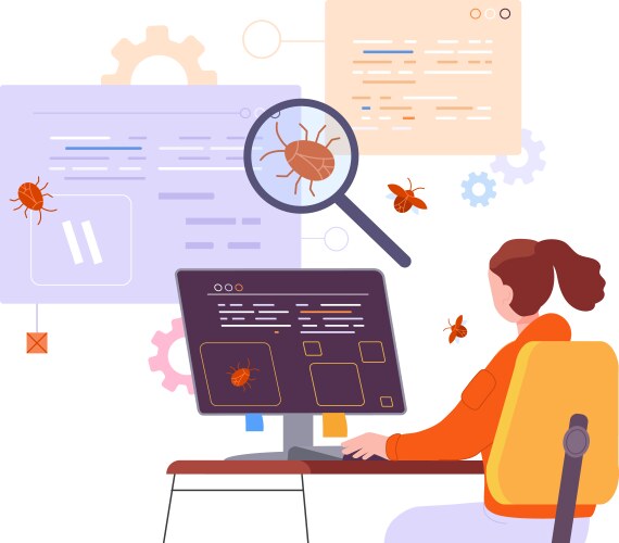 Bug tester woman programmer testing software vektorbild