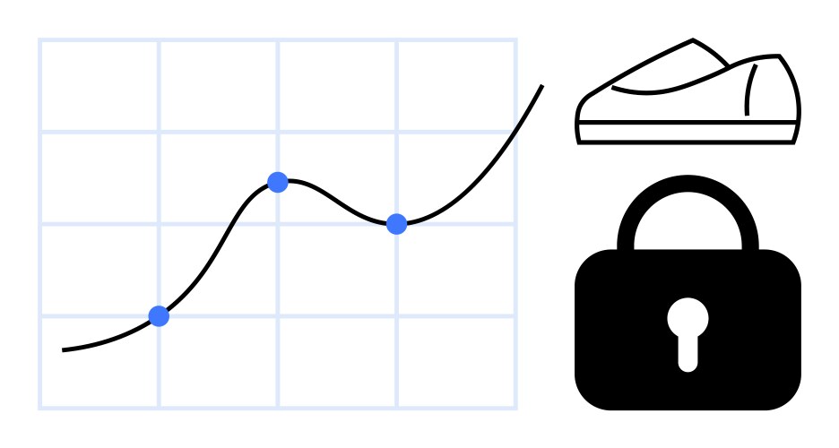 Line graph with data points secure padlock vector image