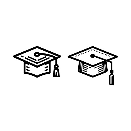 Graduation cap silhouette line art icon set Vector Image