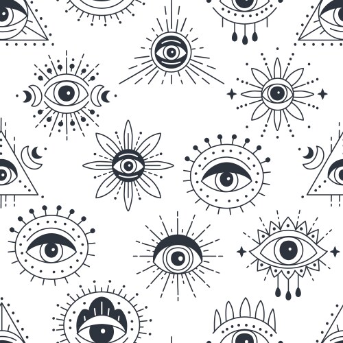 Seamless pattern design with evil doodle eye hand Vector Image