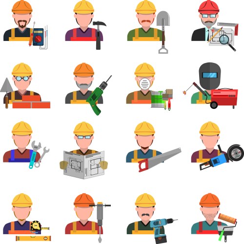 Factory workers icons set Royalty Free Vector Image