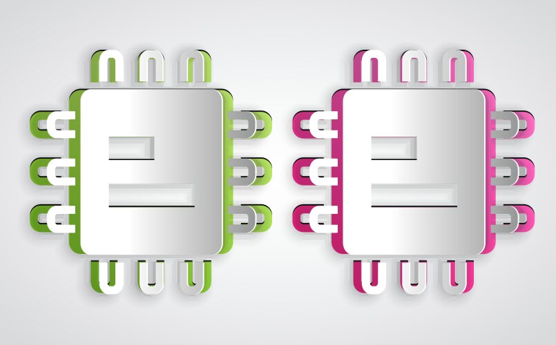Paper cut computer processor with microcircuits vector image