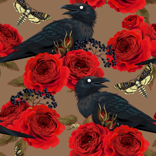 English roses and birds seamless Royalty Free Vector Image