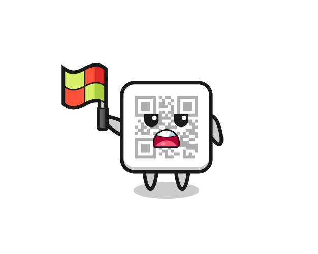 Qr code character as line judge putting the flag vektorbild