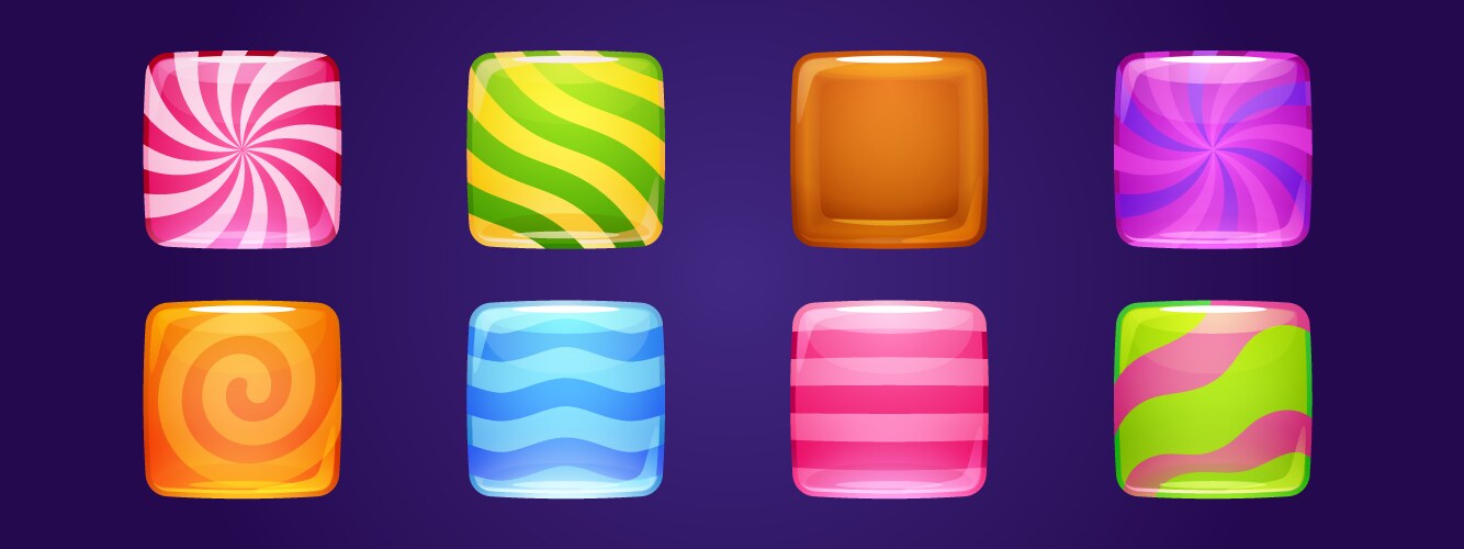 set of candy app icons game ui square buttons vector image