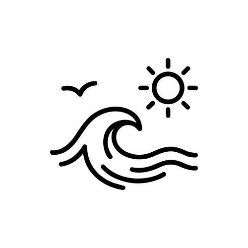Simple line drawing wave sunshine and bird icon Vector Image