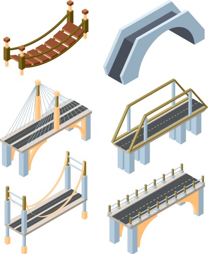 Types of bridges linear style ison set possible Vector Image