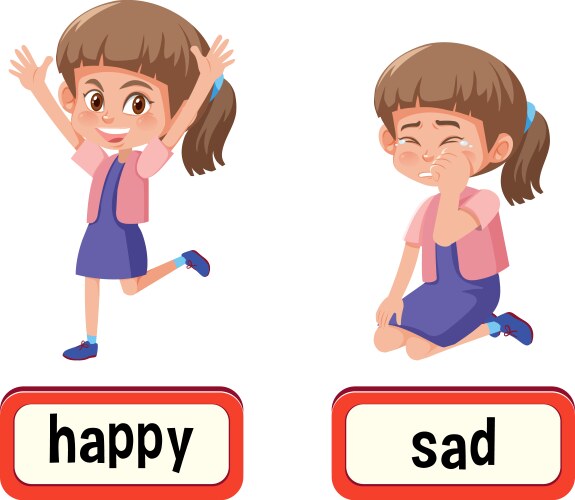 opposite words for happy and sad vector