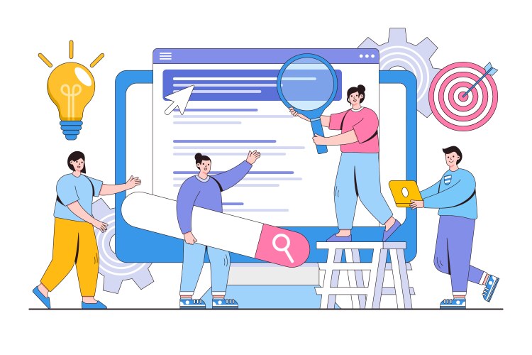 Web site development teamwork website coding seo vector image