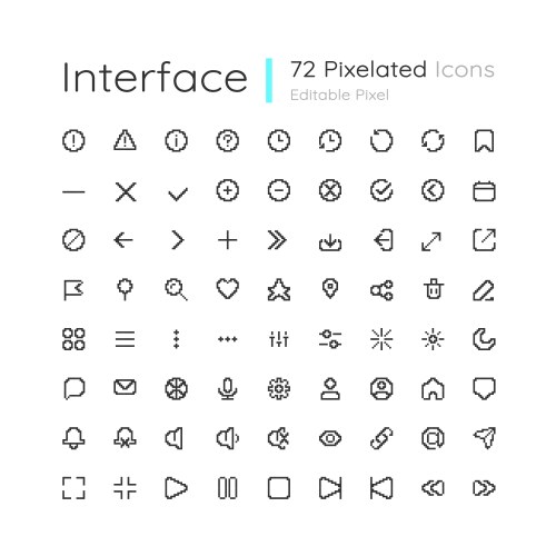 Minimalistic interface editable pixel ui icons set vector image