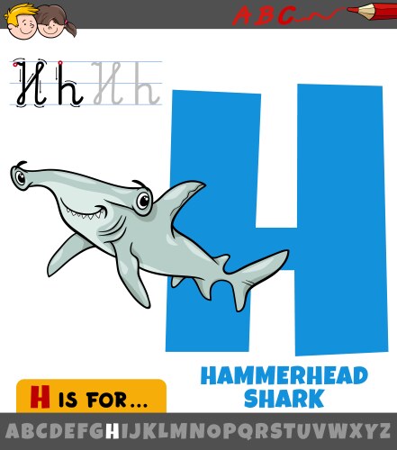 Letter h from alphabet with cartoon hammerhead Vector Image