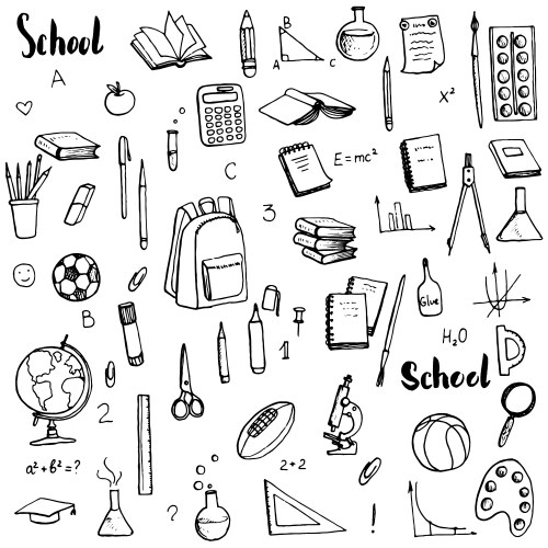 Set of hand-drawn school doodle Royalty Free Vector Image