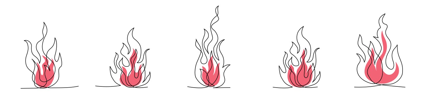 Bonfire in one line art drawing style Vector Image