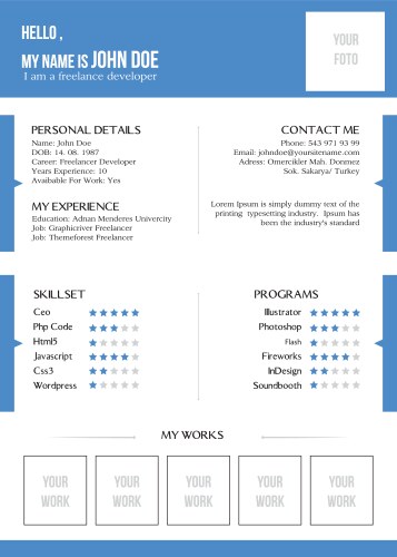 creative blue resume vector image