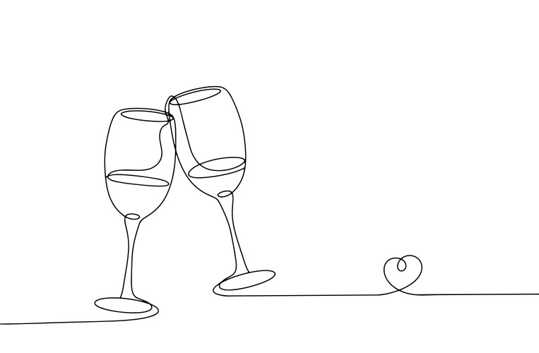 Glasses of wine romance one line Vector Image