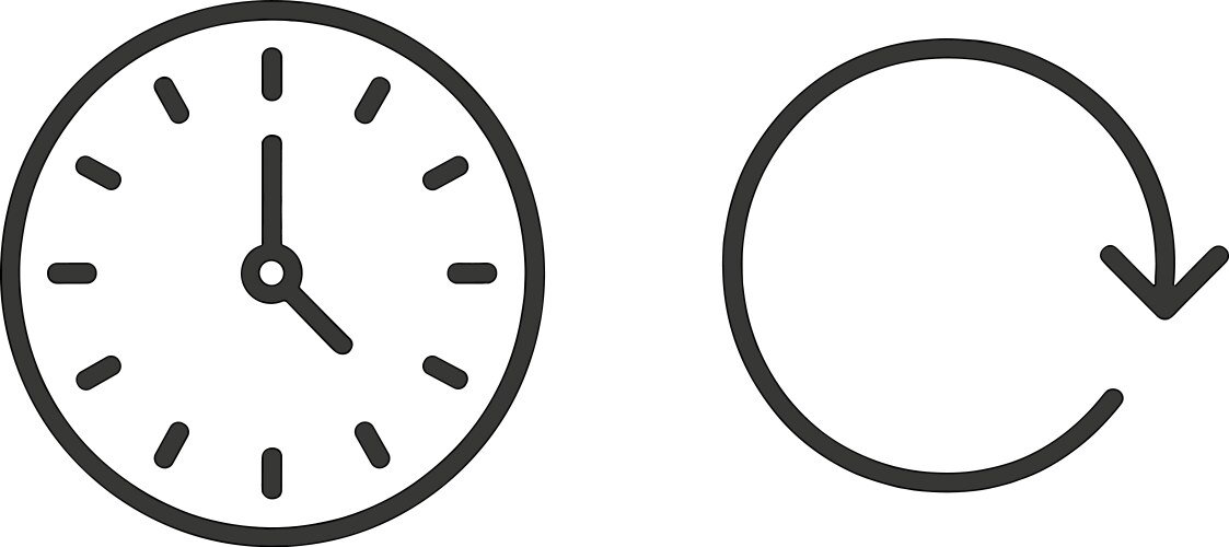 Clock showing time with circular arrow indicating vector image