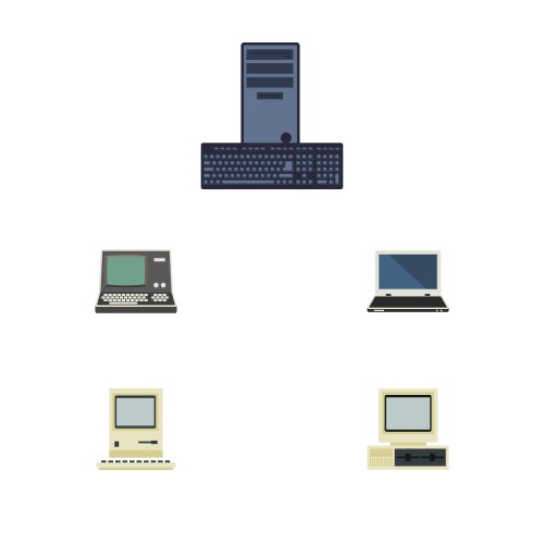 Flat icon computer set of technology processor vector image