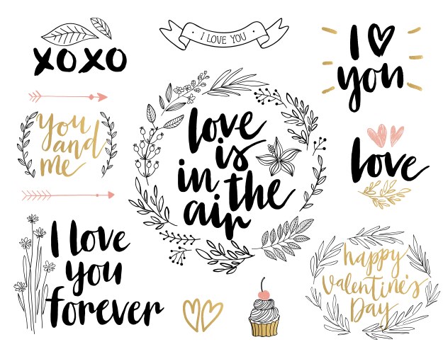 Romantic Valentine Lettering Set Vector Image