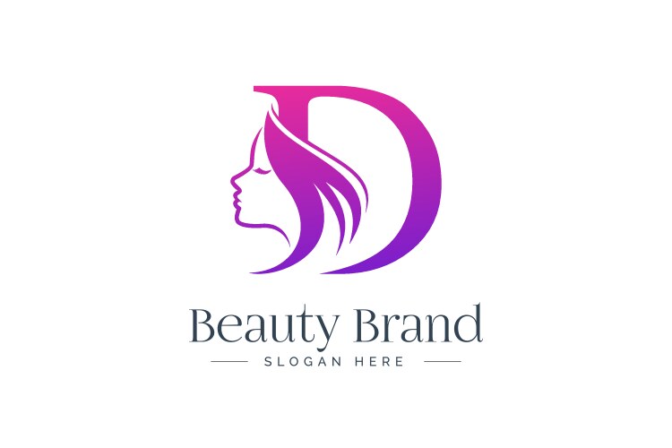 Elegant D Beauty Logo - Woman Silhouette Vector Image