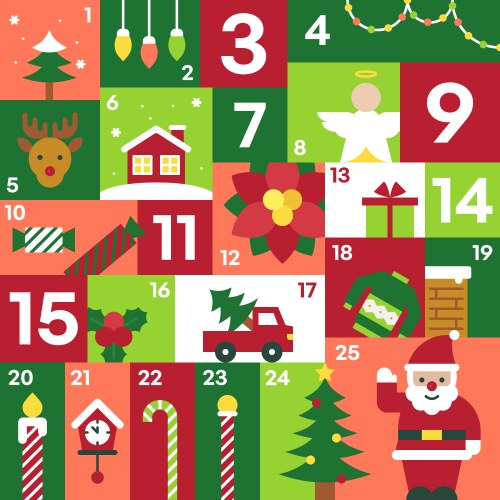 Colorful advent calendar with holiday symbols Vector Image