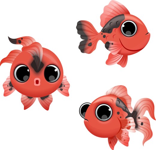 Cute Cartoon Golden Fish Set Vector Image
