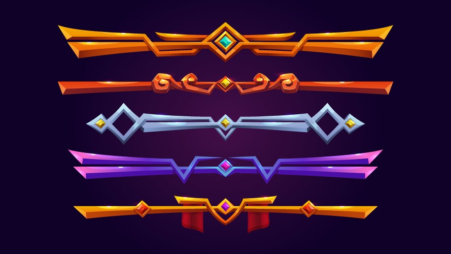 Golden fantasy game border ui button frame design vector image