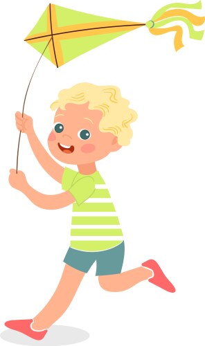 Happy summer game kid running with flying kite vector image