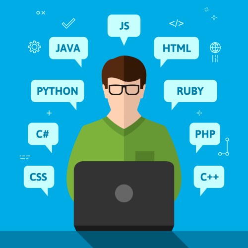 Programmer working on computer vector image