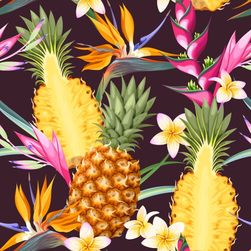 Seamless pattern with blue tropical flowers Vector Image