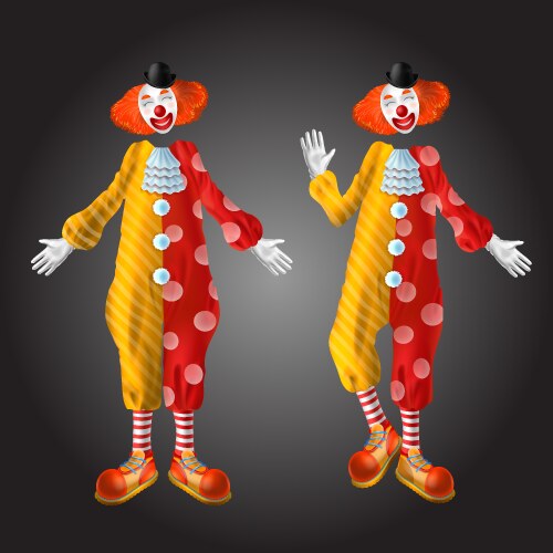 Funny clown character in colorful costume set vector image