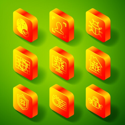 Set line fingerprint face recognition system bug vector image