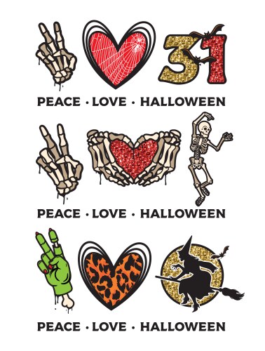 peace love halloween glitter effect is printed vector image