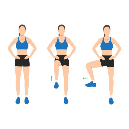 Woman doing exercise with single leg hip rotation vector image