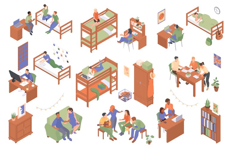 Small dormitory room with roommates Royalty Free Vector