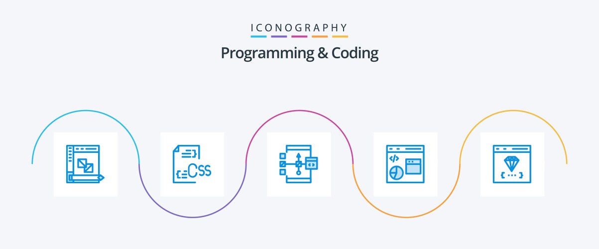 Programming and coding blue 5 icon pack including vector image