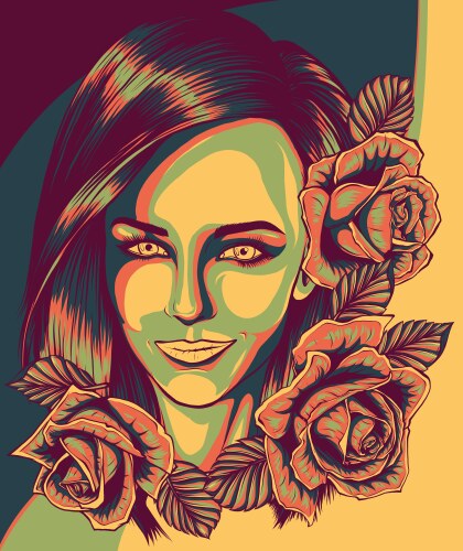 Skull Woman with Roses - Gothic Beauty Vector Image