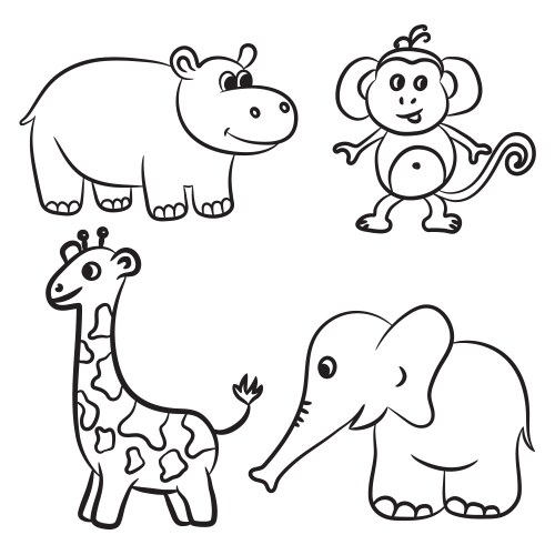 Zoo Animals Outline Collection Vector Image